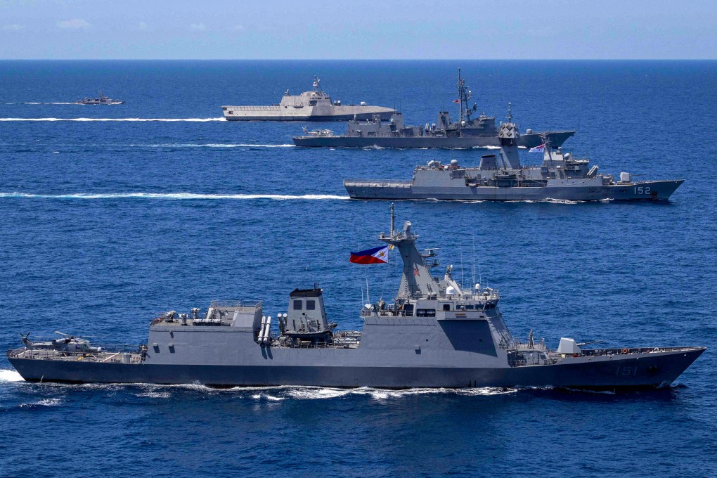 Vessels of Australia, the United States, Japan and the Philippines take part in a multilateral maritime drill last year. Photo: Australian Department of Defence/AFP