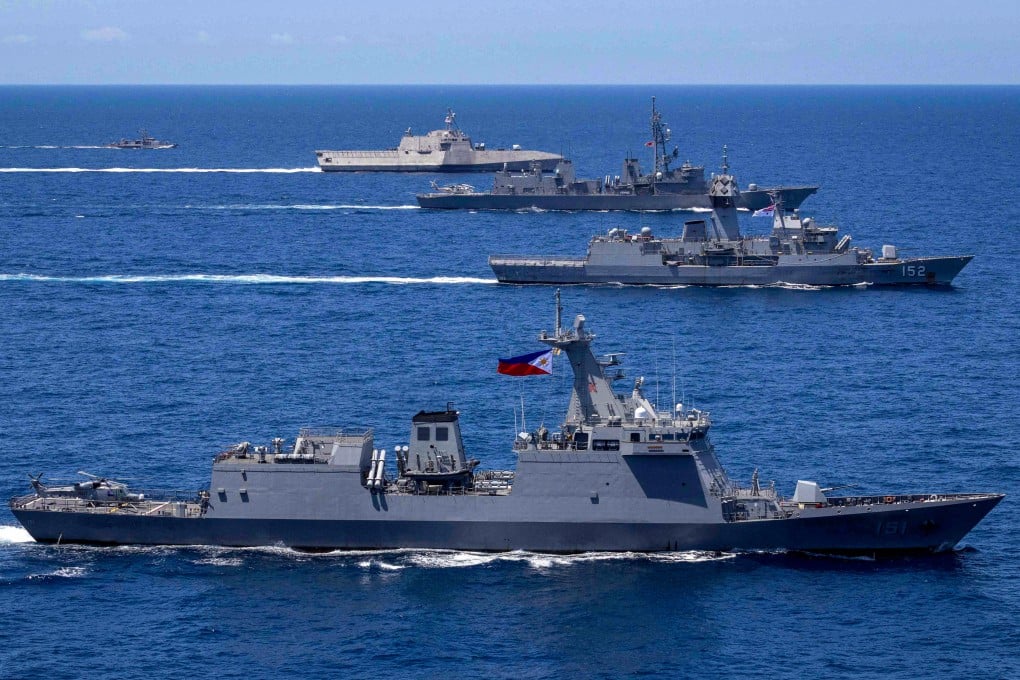 Vessels of Australia, the United States, Japan and the Philippines take part in a multilateral maritime drill last year. Photo: Australian Department of Defence/AFP