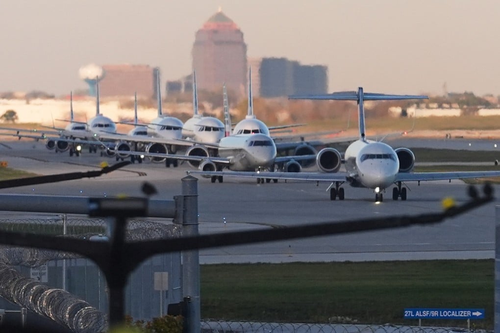 Planes taxi to terminals at O’Hare International Airport in Chicago on Monday. Photo: AP