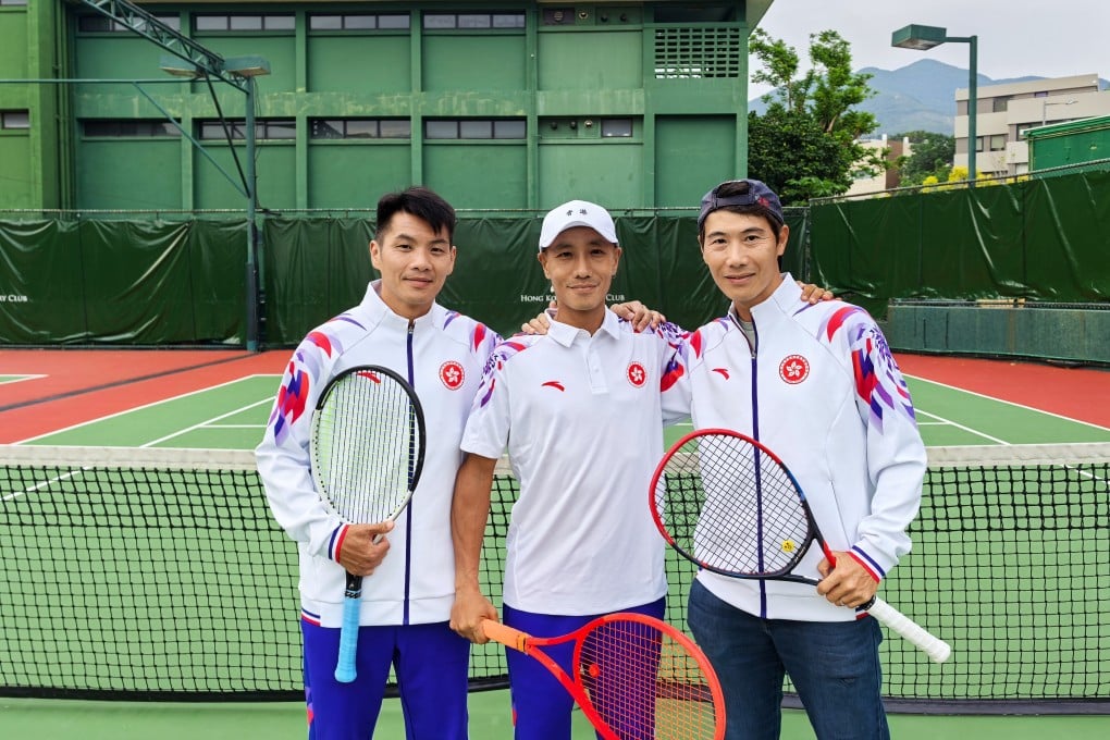 Hong Kong’s mass participation men’s tennis team of (from left) Johnny Wong, David Wong and Andy Cheng. Photo: Ada Li