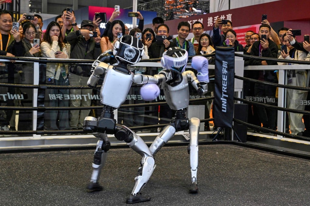 Remote-controlled robots from Unitree Robotics put on a show at the China International Import Expo. Photo: AFP