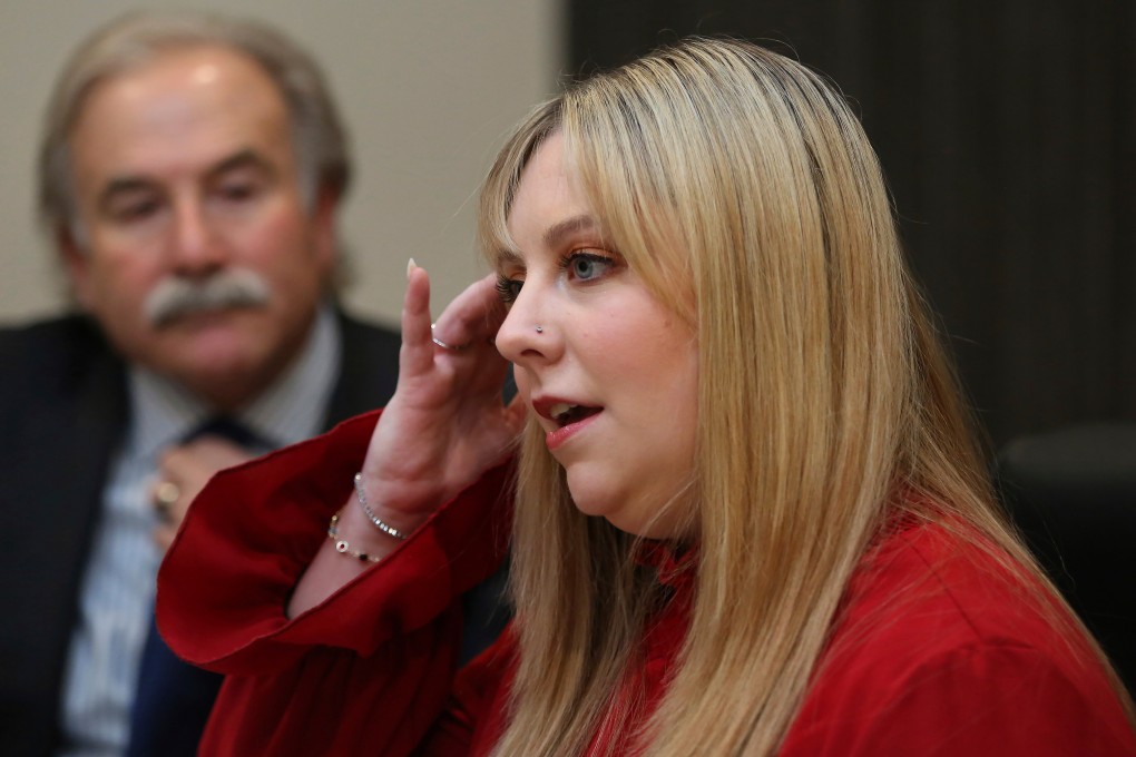 Abby Zwerner, a teacher who was shot at Richneck Elementary School in Newport News, Virginia, talks to a reporter in Virginia Beach in January 2024. Photo: The Virginian-Pilot via AP