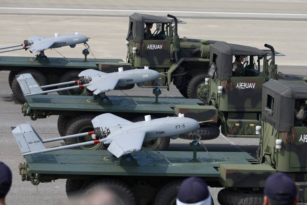 South Korean unmanned aerial vehicles on display during a media preview for the 76th Armed Forces Day at Seoul Airport in Seongnam, Gyeonggi province, on September 25, 2024. Photo: EPA-EFE