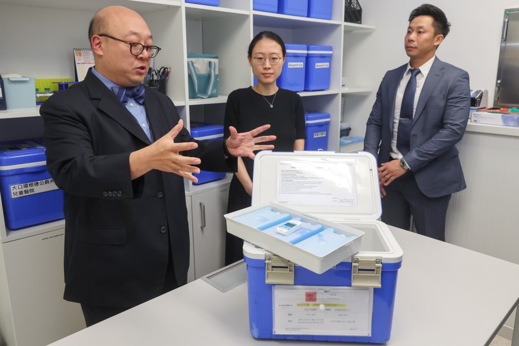 From the left, Brian Chung Hon-yin of the Hong Kong Genome Institute, Dr Becky Ma Ming-yao and Dr Derek Lee Pok-him attend a press conference at the institute on October 31. Photo: Edmond So