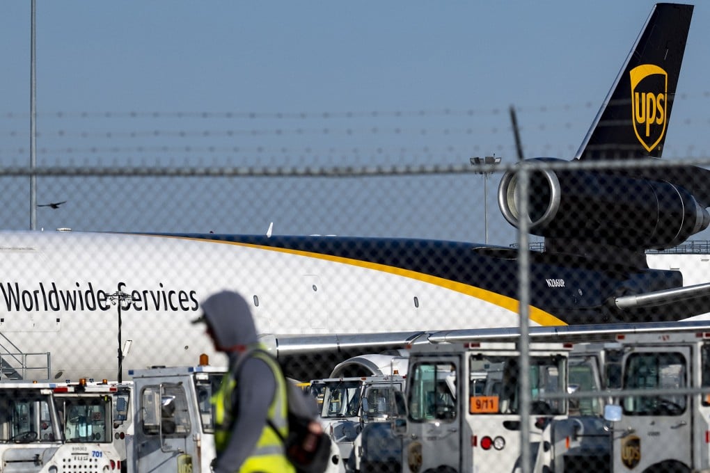 A UPS MD-11 cargo plane sits idle on the tarmac on Wednesday at Louisville’s Muhammad Ali International Airport. Photo: Getty Images/TNS