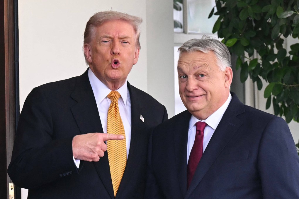 US President Donald Trump (left) greets Hungarian Prime Minister Viktor Orban outside the West Wing of the White House on Friday. Photo: AFP