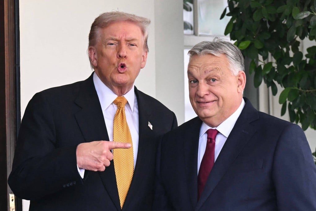 US President Donald Trump (left) greets Hungarian Prime Minister Viktor Orban outside the West Wing of the White House on Friday. Photo: AFP