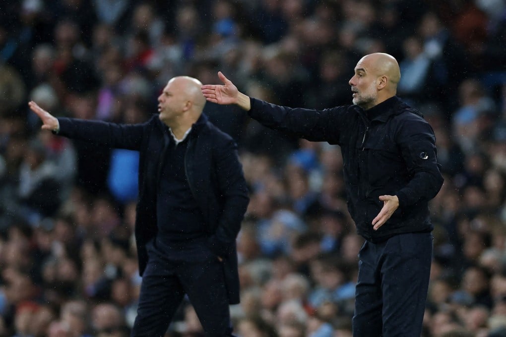 Pep Guardiola (right) has won only seven of his 24 meetings against Liverpool, losing 10, including home and away last season as side led by Arne Slot (left) dethroned Manchester City. Photo: Reuters