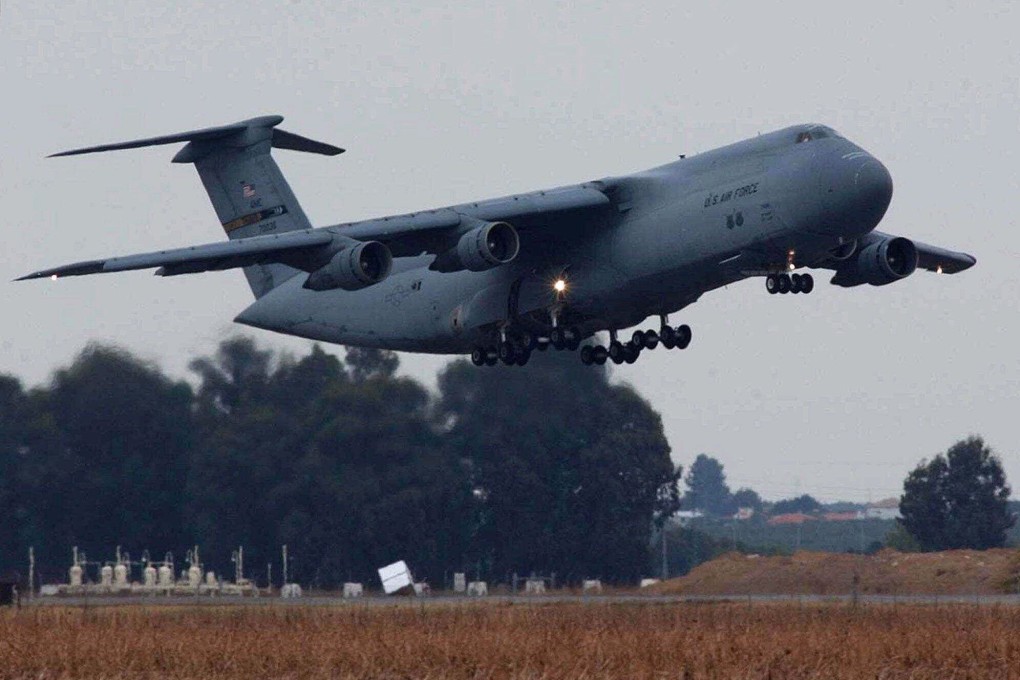 A US Air Force C-5 Galaxy takes off from the joint-use Spanish and US base in Moron, southern Spain, in September 2001. Photo: AP