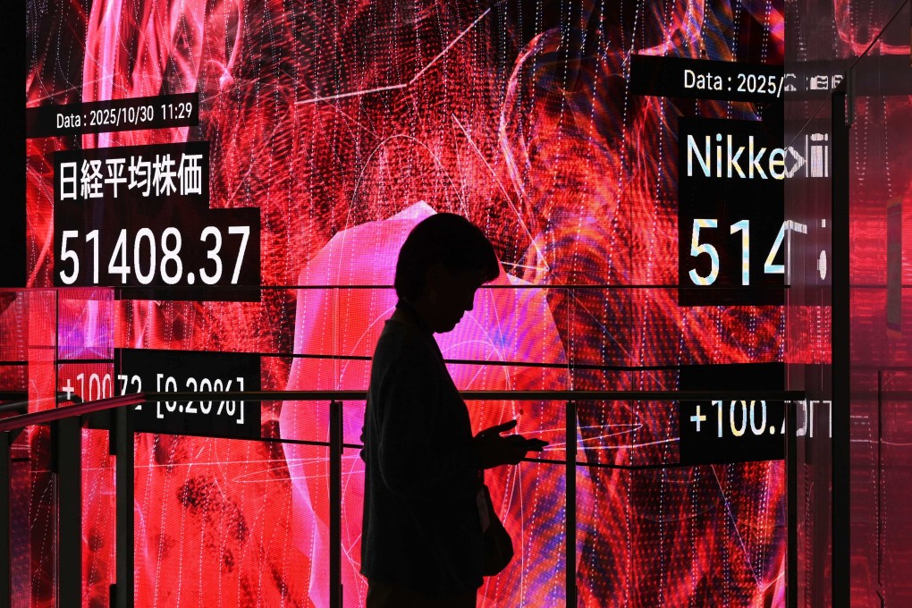 An electronic screen displays the Tokyo Stock Exchange’s Nikkei index. Photo: AFP