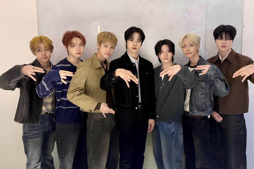 Members of K-pop boy band Newbeat (from left) Seohyun, Taeyang, Yeoyeojeong, Minseok, Minsung, Yunhoo and Riwoo. Photo: Pyo Kyung-min