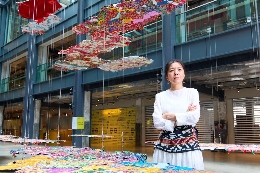 Kazakh artist Gulnur Mukazhanova stands beside her installation False Hope or Moment of the Present, at the Mills in Tsuen Wan, Hong Kong. The piece, on show until November 30, kicks off her exhibition Dowry of the Soul, which runs from November 14 to March 1, 2026. Photo: Chat