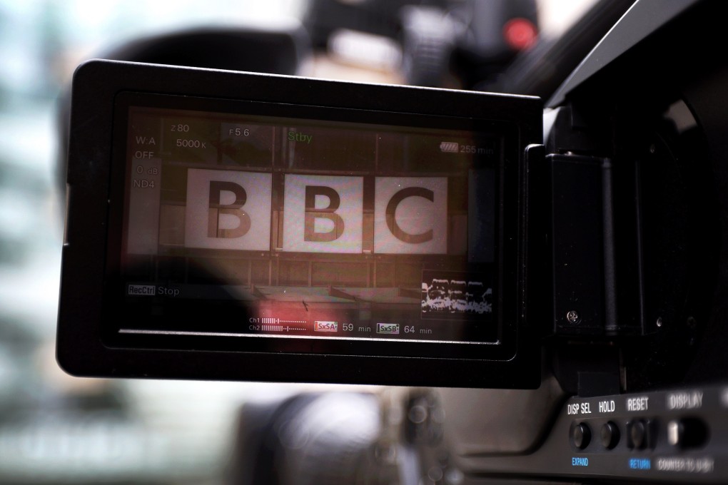 A television camera focused on the BBC headquarters in London. Photo: EPA