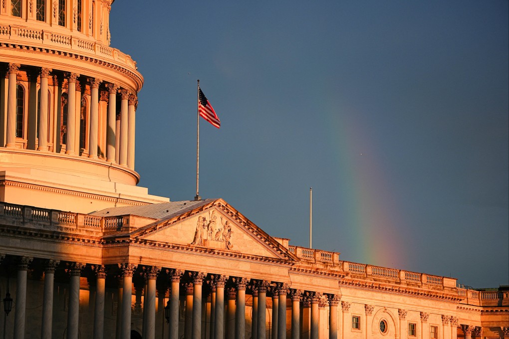 A rainbow is visible in the clouds behind the Capitol building in Washington DC on October 18. Photo: Reuters