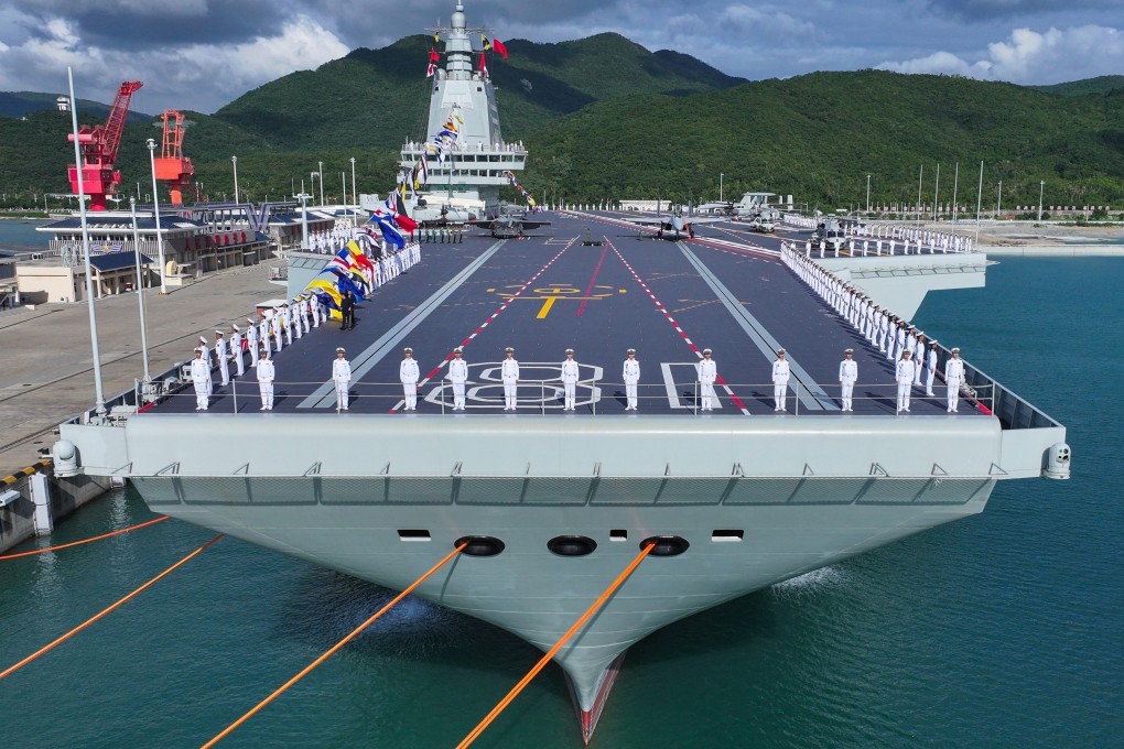 China’s third and most advanced aircraft carrier, the Fujian, was commissioned on Wednesday at a port in Sanya, Hainan province. Photo: Xinhua