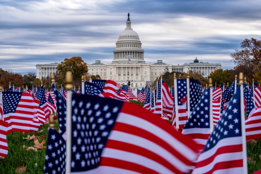 Miniature American flags across the National Mall near the Capitol in Washington. Photo: AP