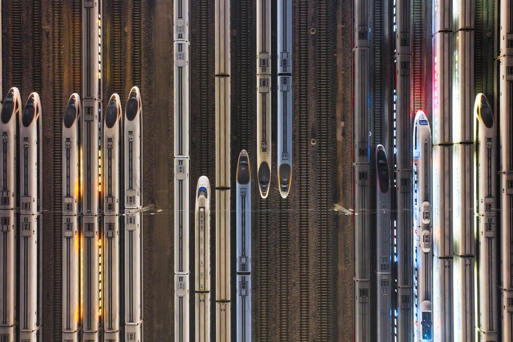 High-speed trains are lined up near a station in China’s eastern Jiangsu province. China aims to encourage more private investment in major projects, including new railways and nuclear power facilities. Photo: AFP