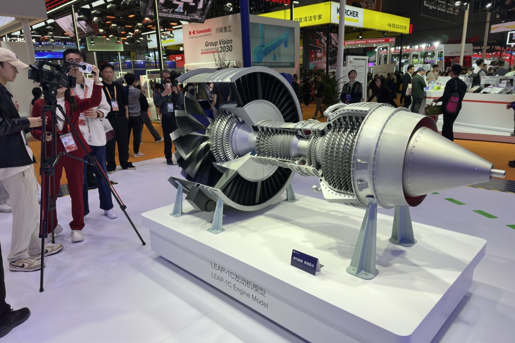 A model of GE Aerospace’s Leap-1C engine, which is used exclusively to power China’s home-grown Comac C919 aircraft, is displayed at last week’s China International Import Expo in Shanghai. Photo: Frank Chen