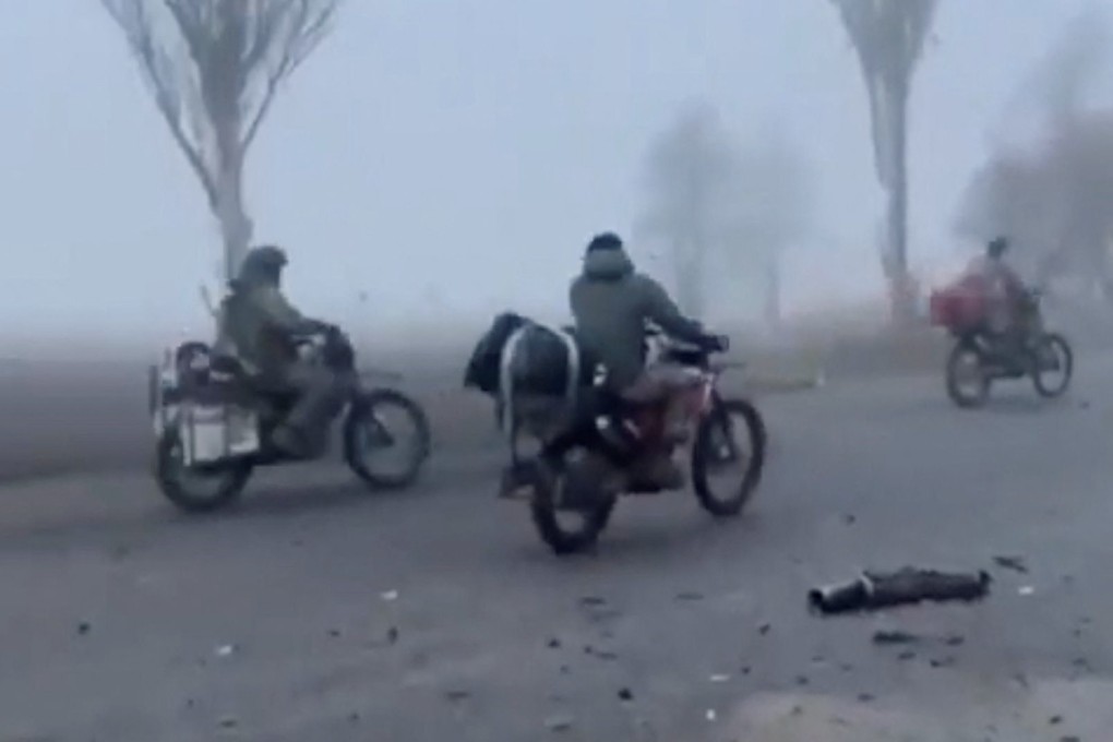 Russian soldiers on motorcycles enter the embattled town of Pokrovsk, Ukraine. Photo: Social media via Reuters
