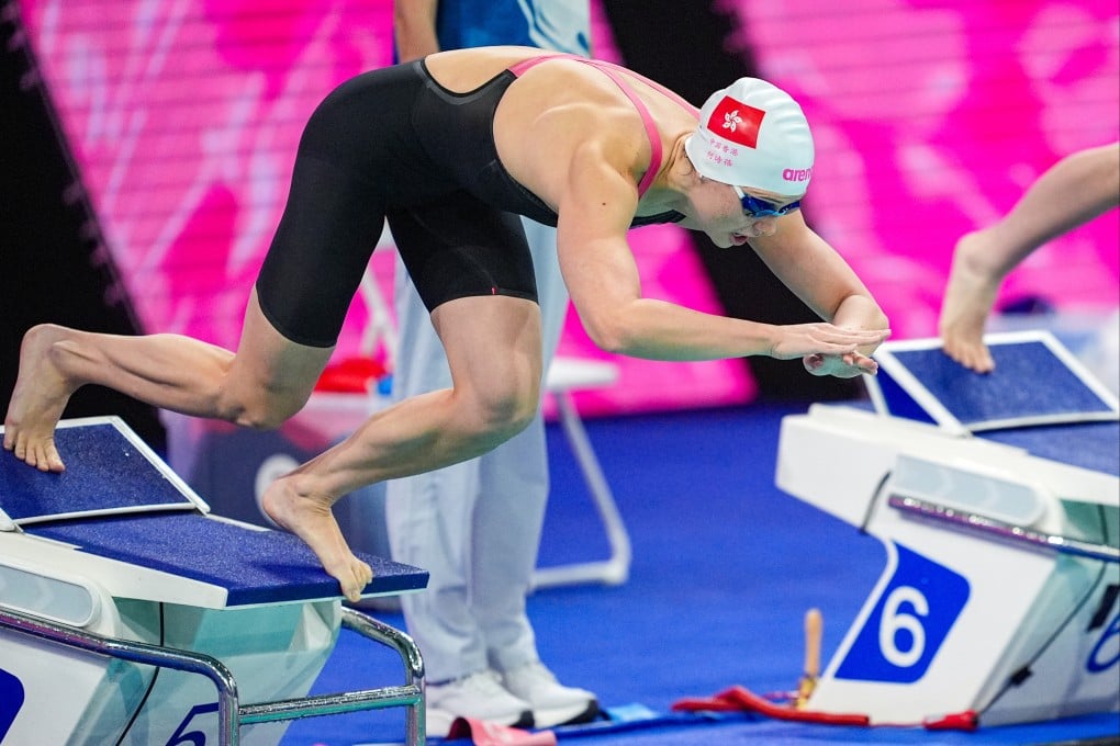 Siobhan Haughey dives in for her 200m freestyle semi-final in Shenzhen on Wednesday. Photo: Eugene Lee