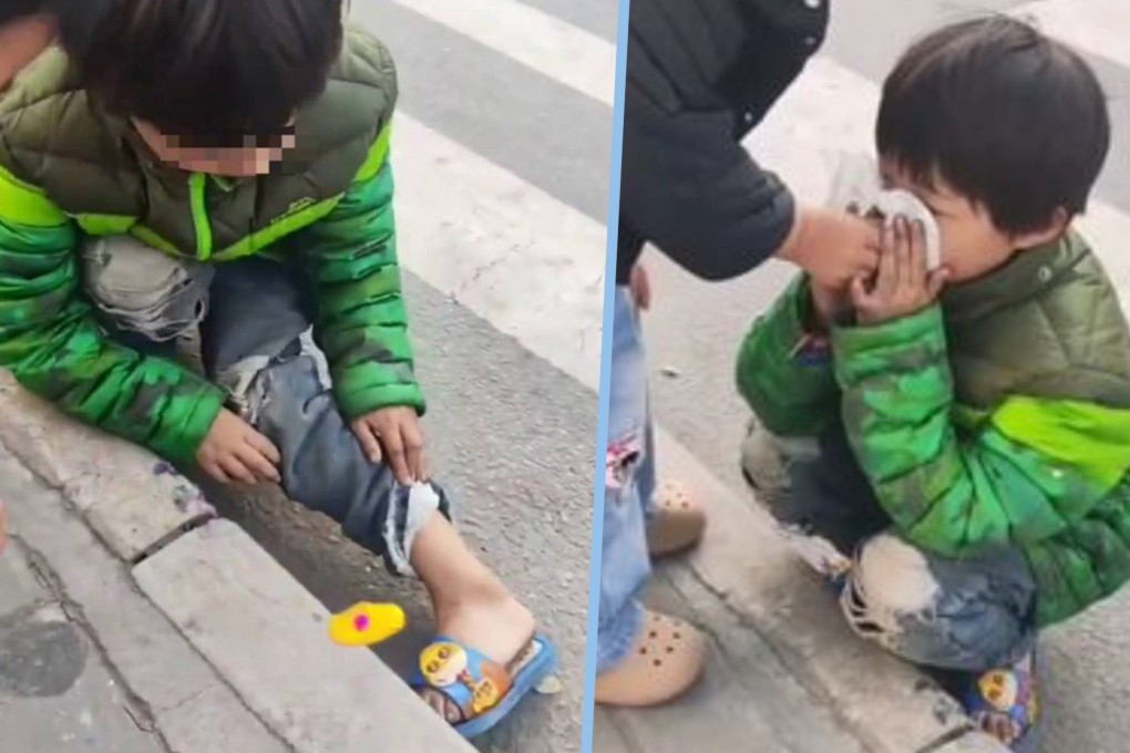 A little girl in China has captured national attention after a video emerged showing her scavenging for food in the cold wearing slippers. Photo: SCMP composite/Douyin