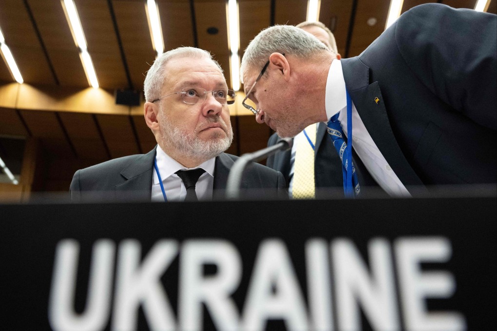 Ukrainian Energy Minister German Galushchenko (L) and Chief State Inspector for Nuclear and Radiation Safety of Ukraine, Oleh Korikov, in 2024. Photo: AFP