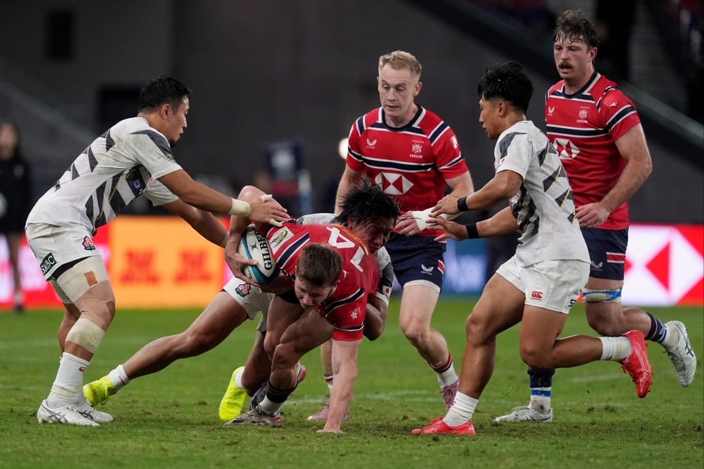Hong Kong’s Marcus Ramage (centre) returns to the wing spot he occupied against Japan after scoring a hat-trick from centre against the Brumbies. Photo: Elson Li