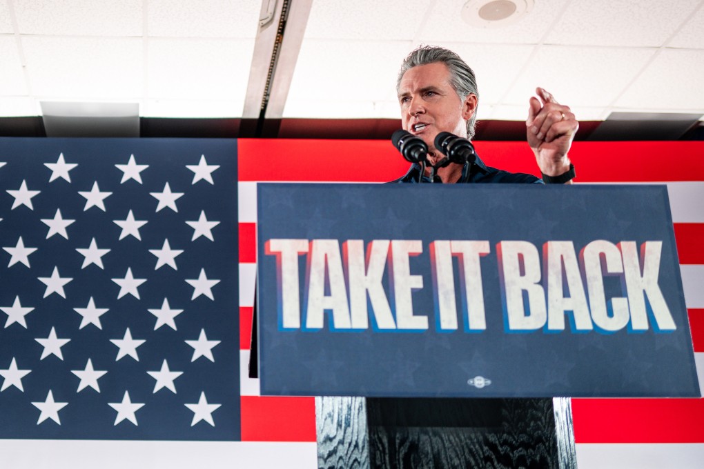 California Governor Gavin Newsom speaks at a rally in Houston on November 8. Photo: TNS