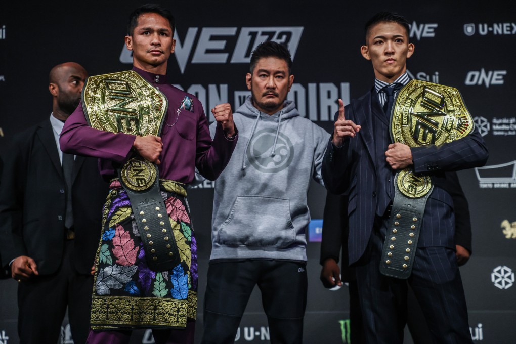 Thailand’s Superbon Singha Mawynn (left) will defend his ONE featherweight kickboxing world title against Japan’s Masaaki Noiri (right) on Sunday. Photo: ONE Championship
