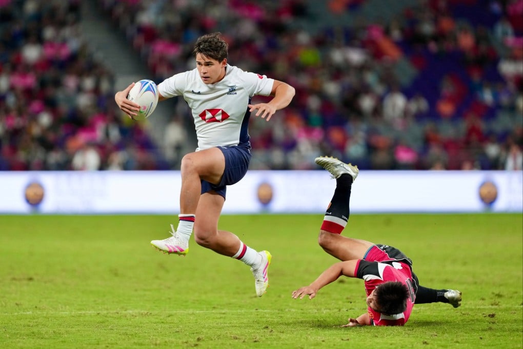 Julien Bourron scores the breakthrough try for Hong Kong in the rugby sevens final at Kai Tak Stadium. Photo: Sam Tsang