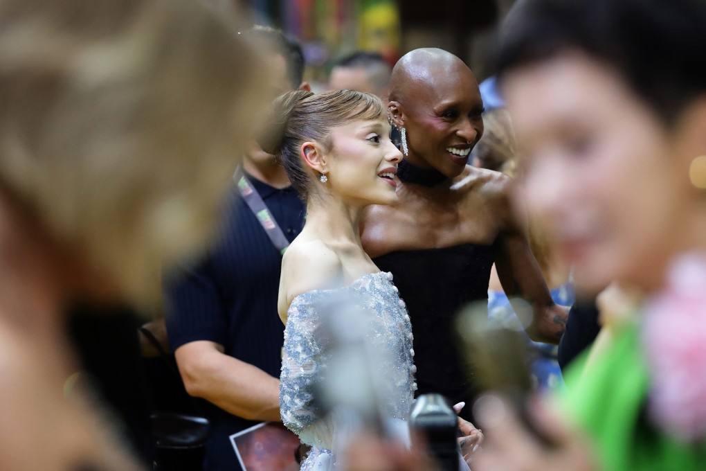 Ariana Grande (left) and Cynthia Erivo attend the “Wicked: For Good” premiere in Singapore on Thursday. Photo: Getty Images/TNS