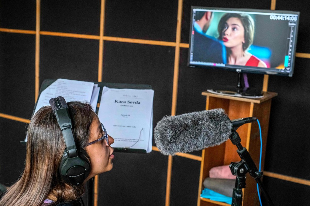 Voiceover artist Rubaiya Matin Gity dubs her part in the Turkish soap opera “Kara Sevda”, or “Endless Love”, at Deepto TV in Dhaka in October. The success of Turkish shows, challenging the once-unrivalled popularity of Indian television dramas, is the sign of a change that extends far beyond Bangladeshi screens. Photo: AFP