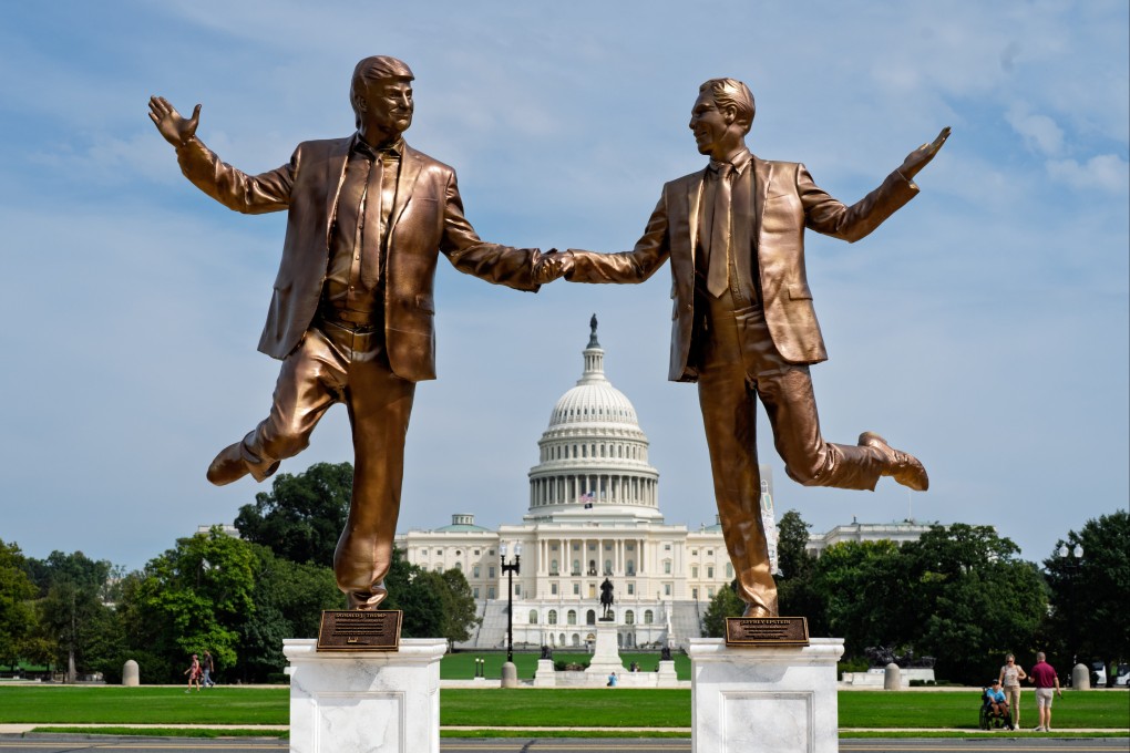 Statues representing US President Donald Trump and Jeffrey Epstein, a work of protest art by free speech advocates, stand on the National Mall in Washington om September. Photo: AP