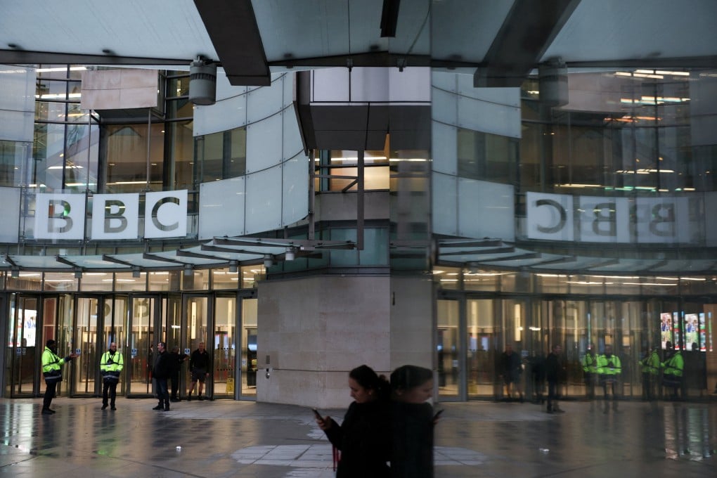 Security guards stand outside BBC’s Broadcasting House on Friday. Photo: Reuters