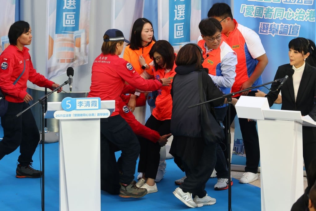 Lee Ching-har collapsed on stage during an election forum on Saturday afternoon. Photo: Dickson Lee