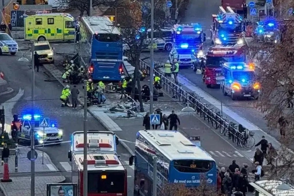 Several people were killed when a bus rammed into a bus stop queue in central Stockholm on Friday. Photo: Handout