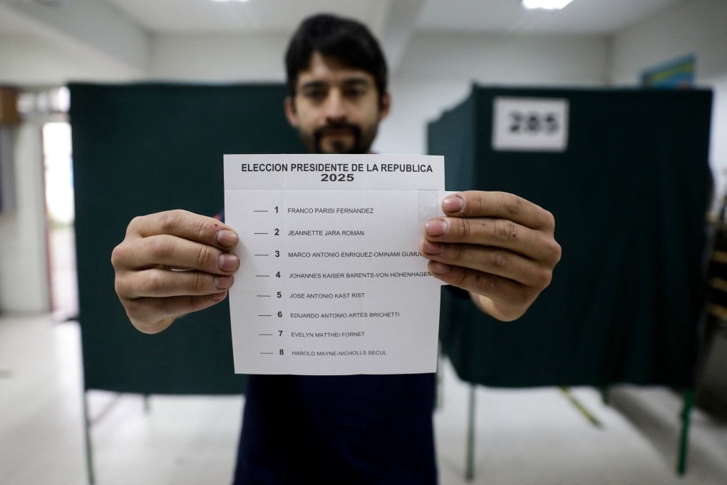 A man holds a ballot at a polling station, on the day of the presidential election, in Santiago, Chile, on Sunday. Photo: Reuters