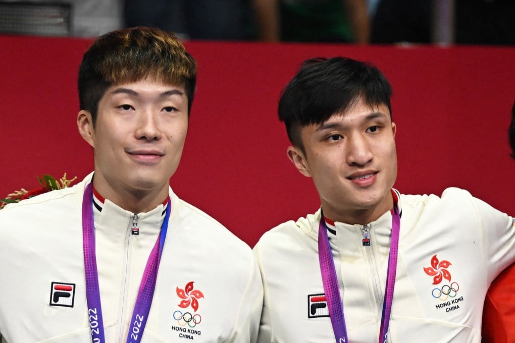 Cheung Ka-long (left) and Ryan Choi, pictured collecting Asian Games medals two years ago, will aim for the podium again on Sunday. Photo: Reuters