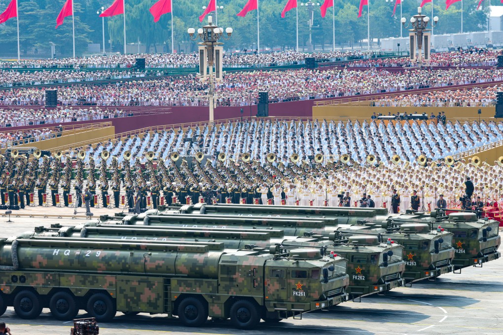 Military vehicles transport the PLA’s new HQ-29 anti-aircraft missiles during China’s Victory Day parade, in Beijing on September 3. Photo: China News Service via Getty Images