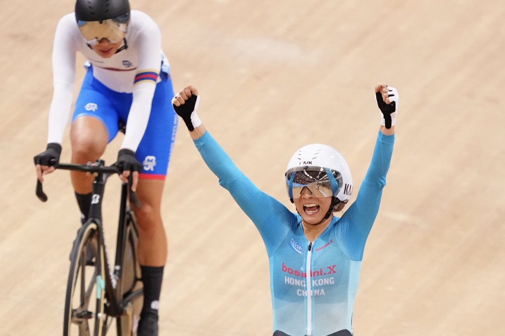 Hong Kong’s Ceci Lee celebrates winning her third gold of the National Games. Photo: Karma Lo
