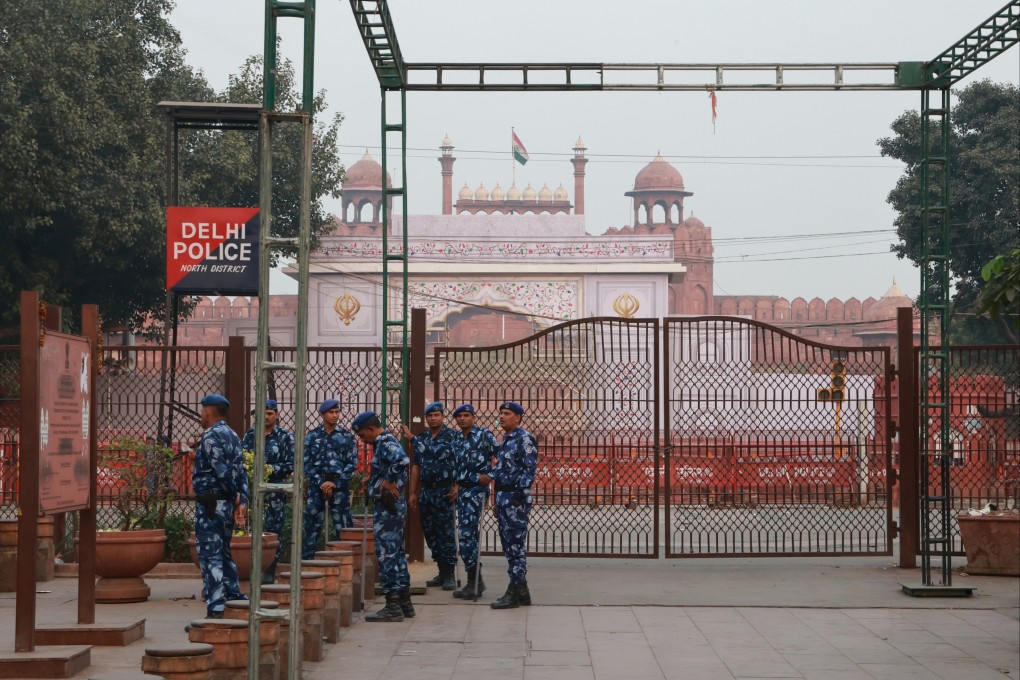Indian security staff near the site of a blast at Red Fort in New Delhi, India on Wednesday. On Sunday, India’s anti-terror investigating agency said a man from Indian-controlled Kashmir had been arrested on suspicion of conspiring with a suicide bomber to carry out the explosion. Photo: EPA
