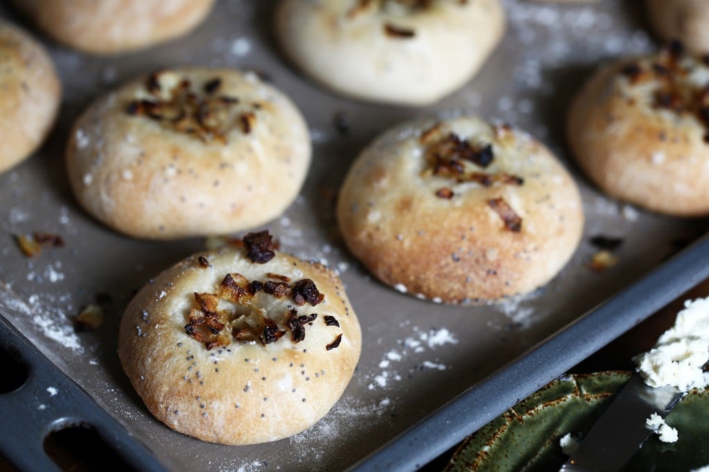 Onion and poppy seed platzels, or bialys. Photo: Jonathan Wong