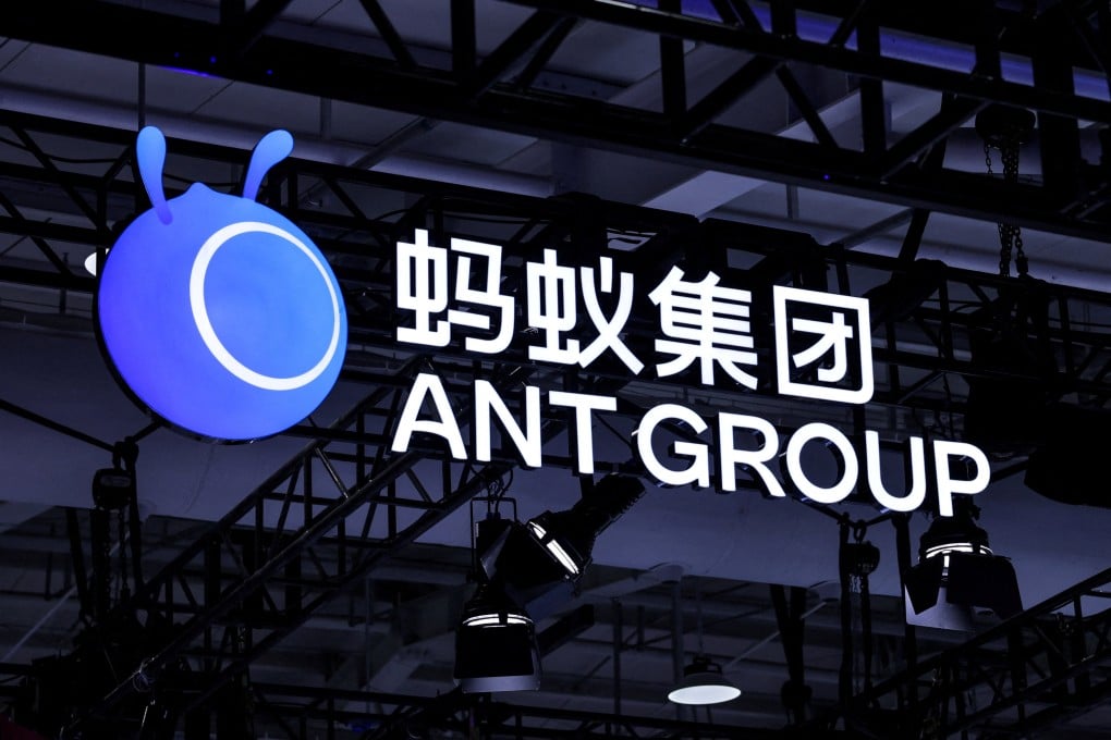 The Ant Group logo seen at a trade fair in Beijing. Photo: Reuters