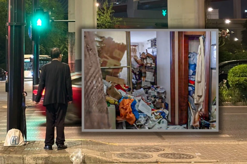 An elderly man in Shanghai, who went viral online after he became known for standing under a bridge while “looking for love” has been revealed as a hoarder who has defaulted on his rent for two years. Photo: SCMP composite/RedNote/Douyin