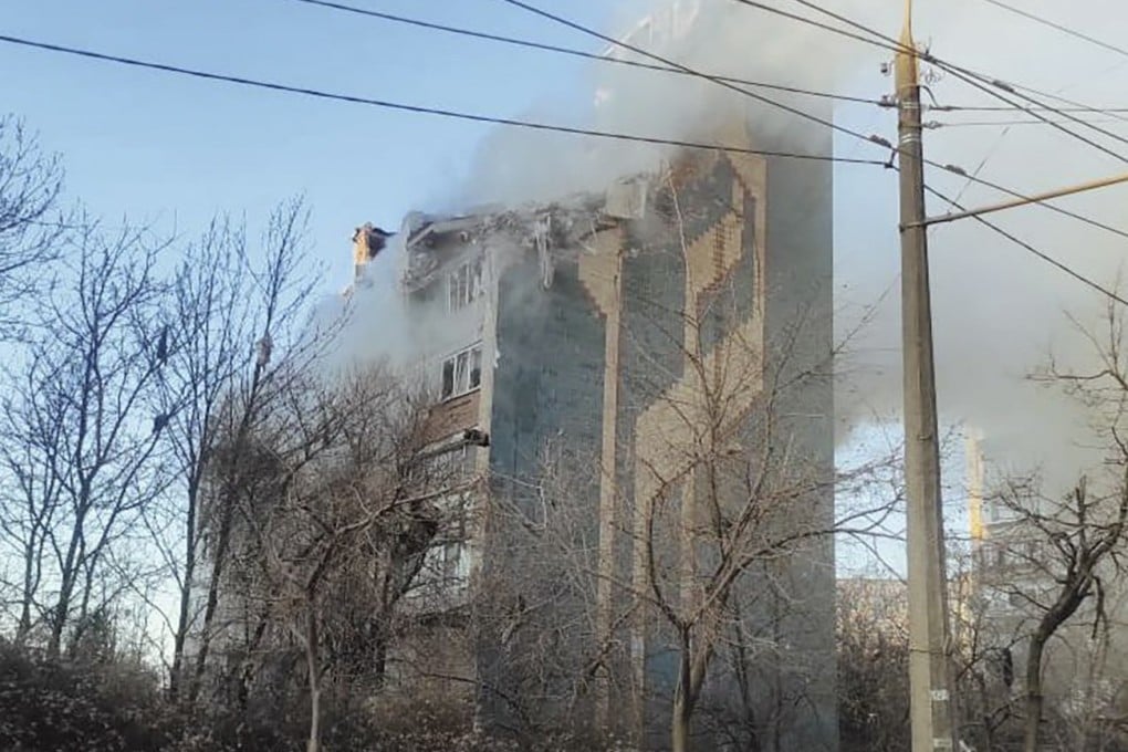 The site of a Russian strike on a high-storey residential building in Ternopil, western Ukraine on Wednesday. Photo: State Emergency Service of Ukraine/EPA