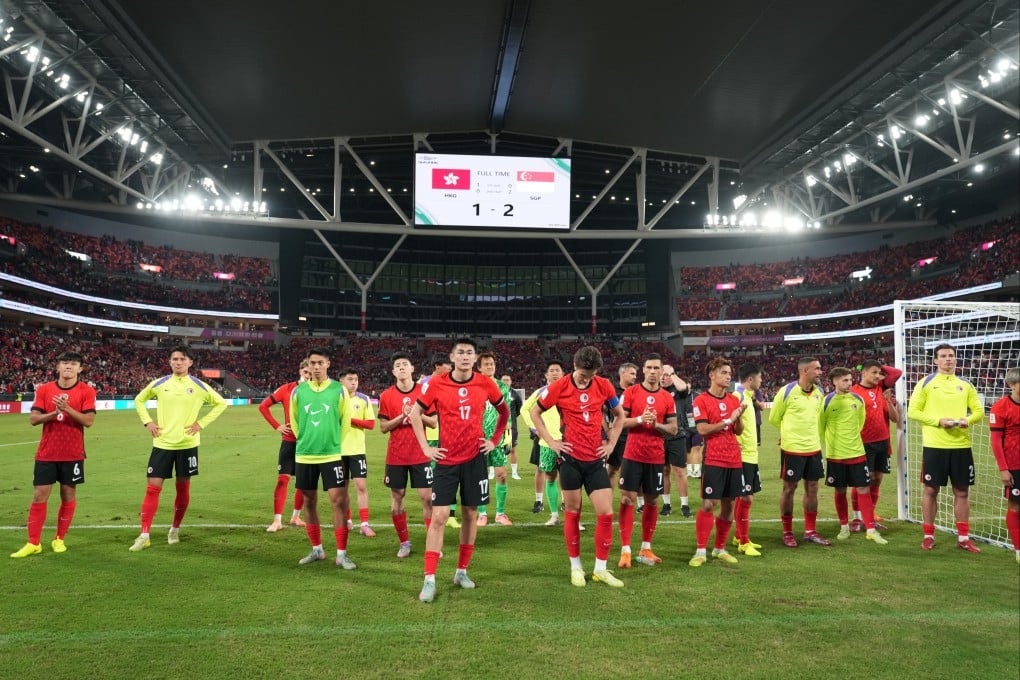 Hong Kong’s players face their fans after Tuesday’s defeat at Kai Tak Stadium. Photo: Sam Tsang