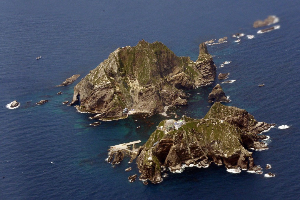 The Liancourt Rocks, called Dokdo in Korean and Takeshima in Japanese, observed from a Korean airline’s flight. Photo: AP