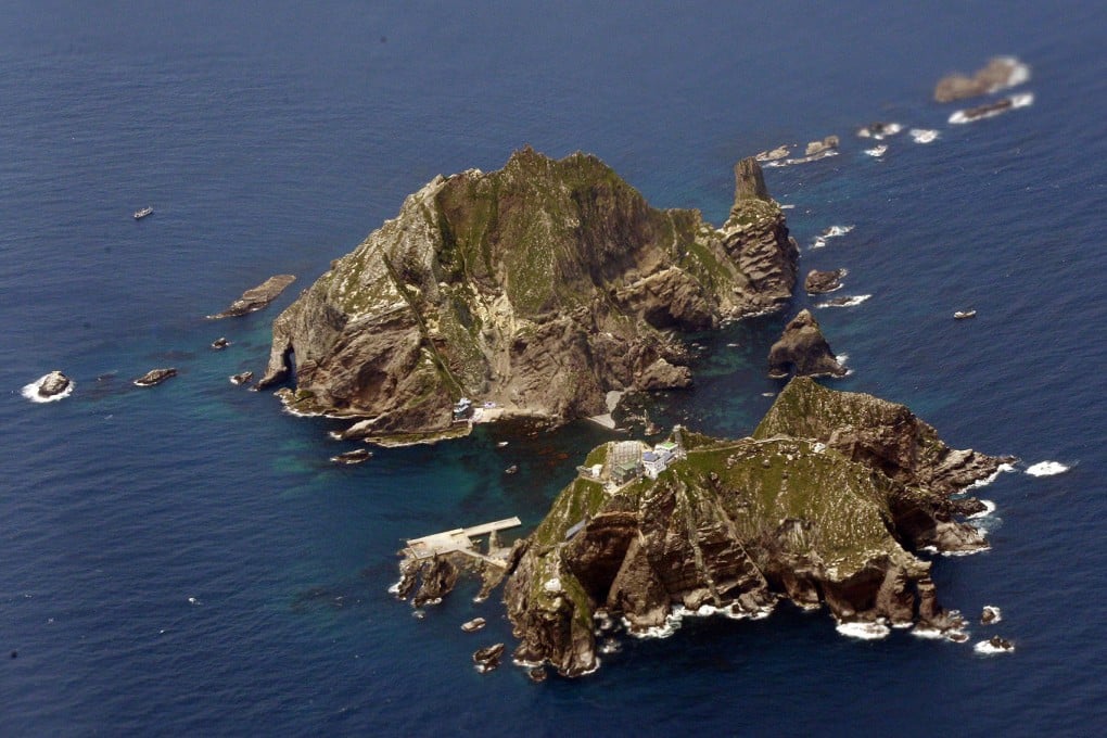The Liancourt Rocks, called Dokdo in Korean and Takeshima in Japanese, observed from a Korean airline’s flight. Photo: AP