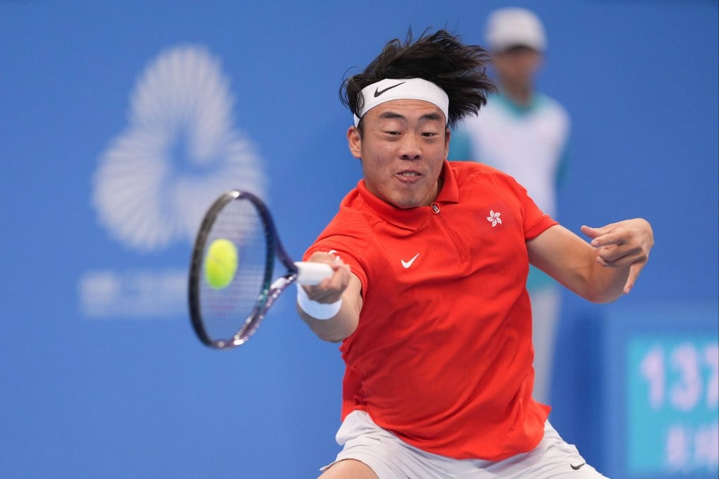 Coleman Wong hits a return during his men’s singles semi-final against Wu Yibing. Photo: Eugene Lee