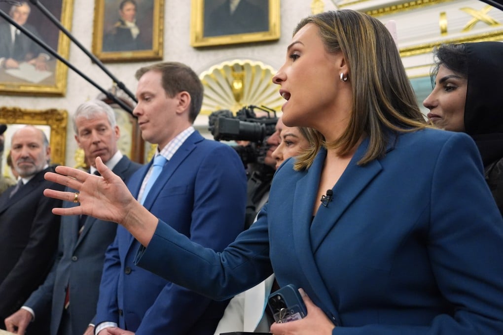 ABC News reporter Mary Bruce asks a question as US President Donald Trump meets Saudi Arabia’s Crown Prince Mohammed bin Salman in the Oval Office on Tuesday. Photo: AP